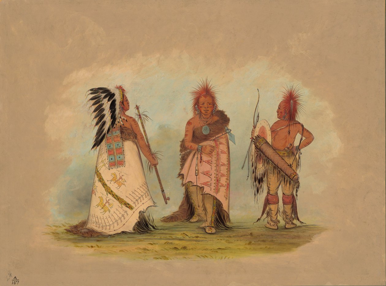 A Pawnee Chief with Two Warriors by George Catlin