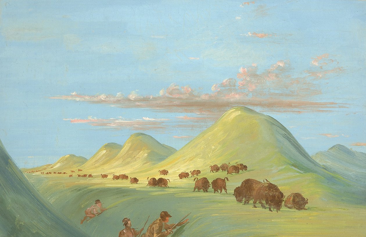 Batiste, Bogard, and I Approaching Buffalo on the Missouri by George Catlin