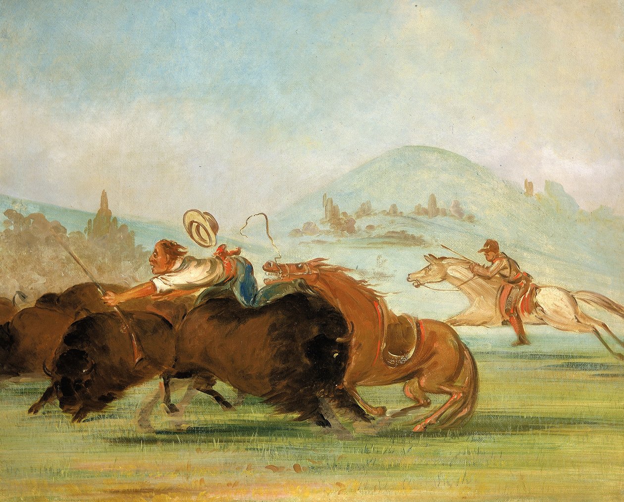 Batiste and I Running Buffalo, Mouth of the Yellowstone by George Catlin