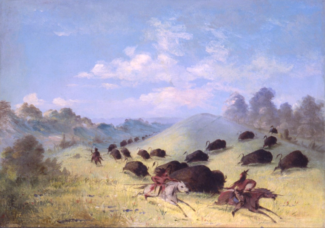Comanche Indians Chasing Buffalo with Lances and Bows, 1846-1848 by George Catlin