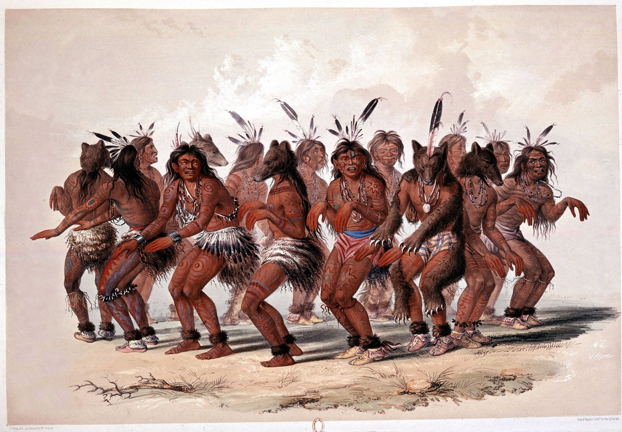 Indian Bear Dance - Lithography by Georges Catlin by George Catlin