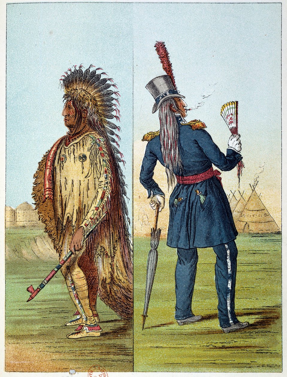 Indians of America: Indian Assiniboin in Military Dress with Two Bottles of Whiskey. Illustration by George Catlin by George Catlin