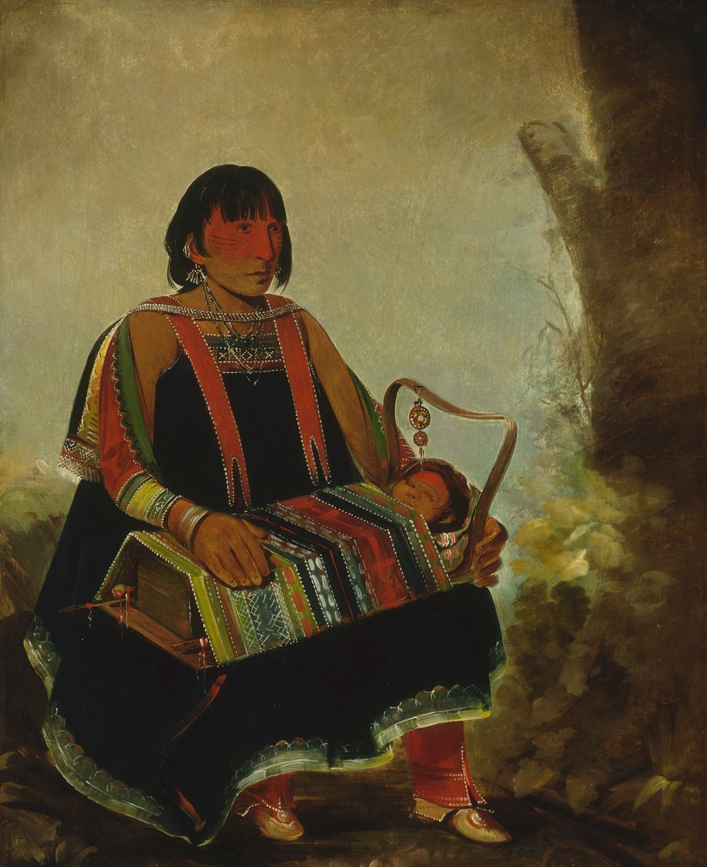 Jú-ah-kís-gaw, Woman With Her Child in a Cradle by George Catlin