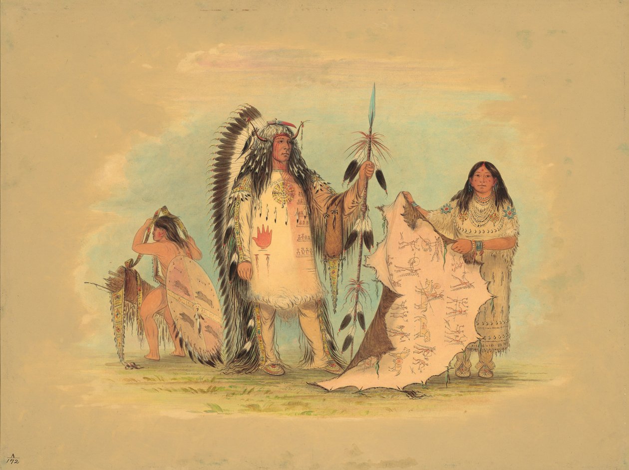 Mandan War Chief with His Favorite Wife by George Catlin