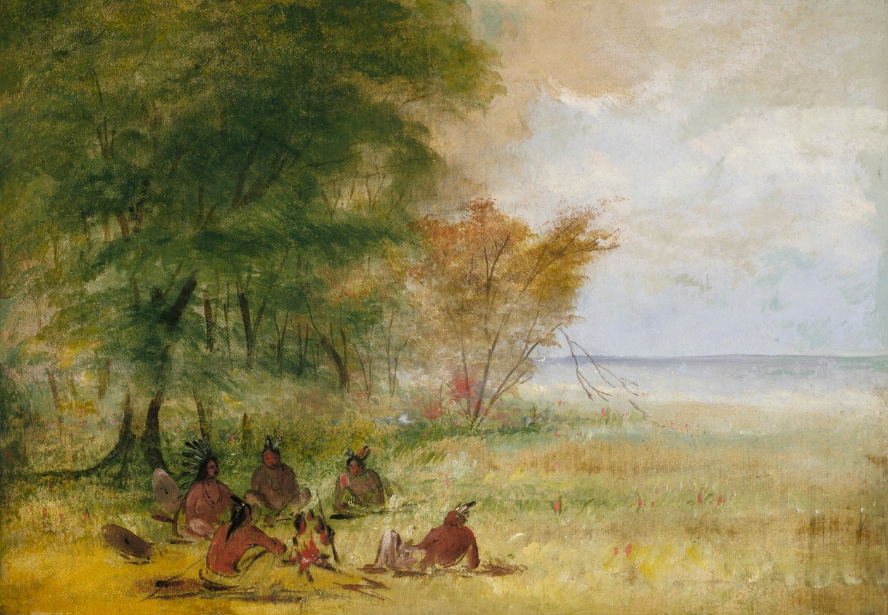 Sioux Indian Council, Chiefs in Profound Deliberation by George Catlin