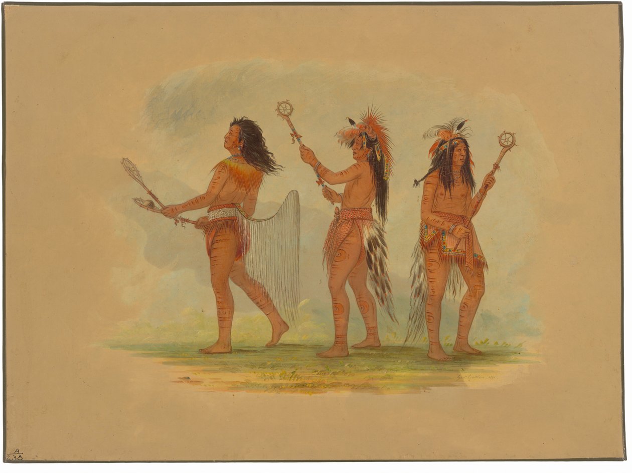 Three Celebrated Ball Players - Choctaw, Sioux and Ojibbeway by George Catlin