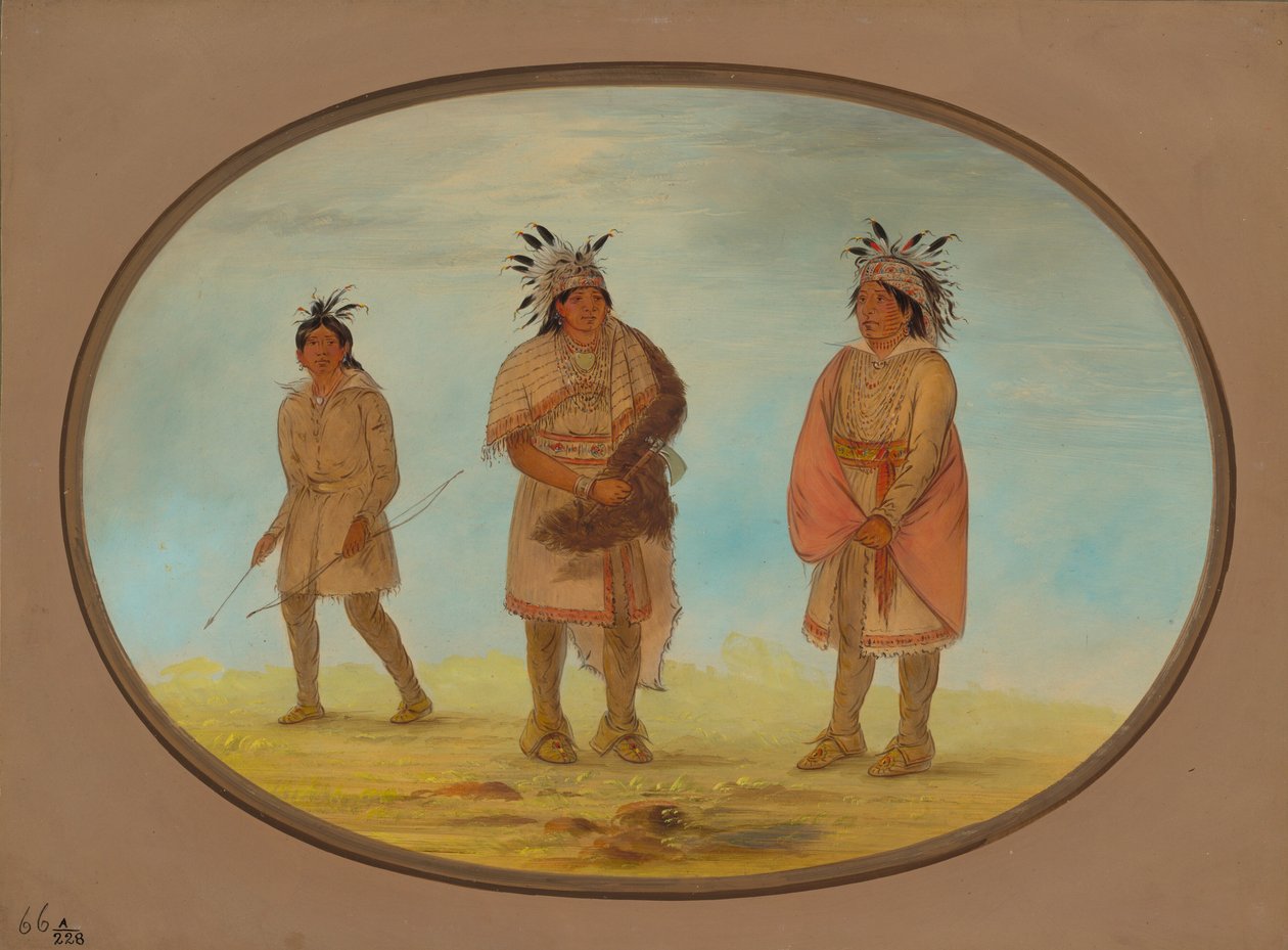 Two Weeah Warriors and a Woman by George Catlin