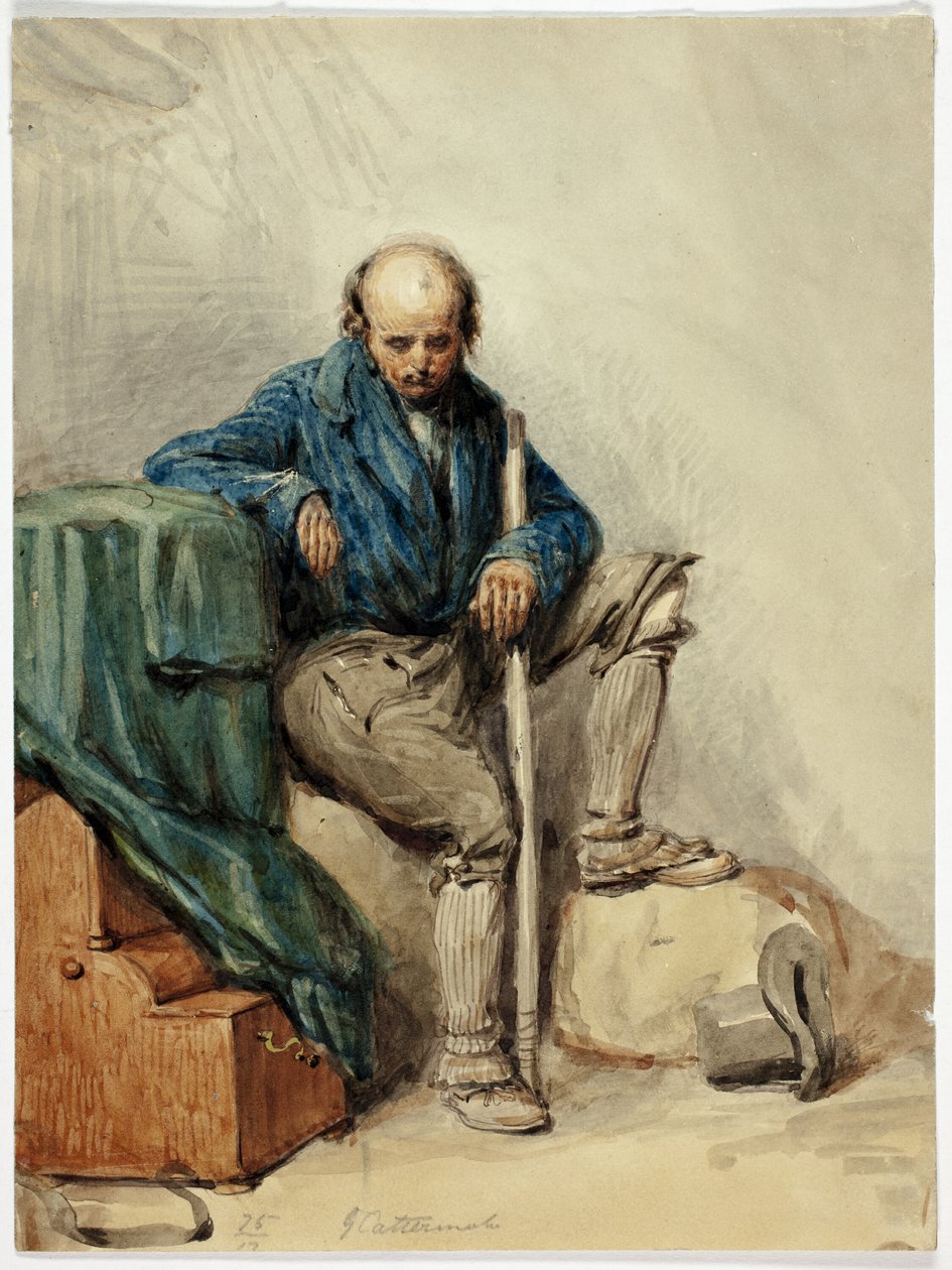 Bald Man Seated on Belongings; Lady in a Yellow Gown by George Cattermole