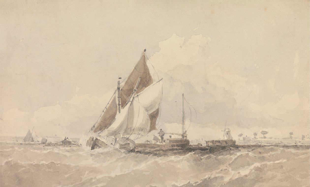 Sailing Barges and Boats in a Choppy Sea by George Chambers