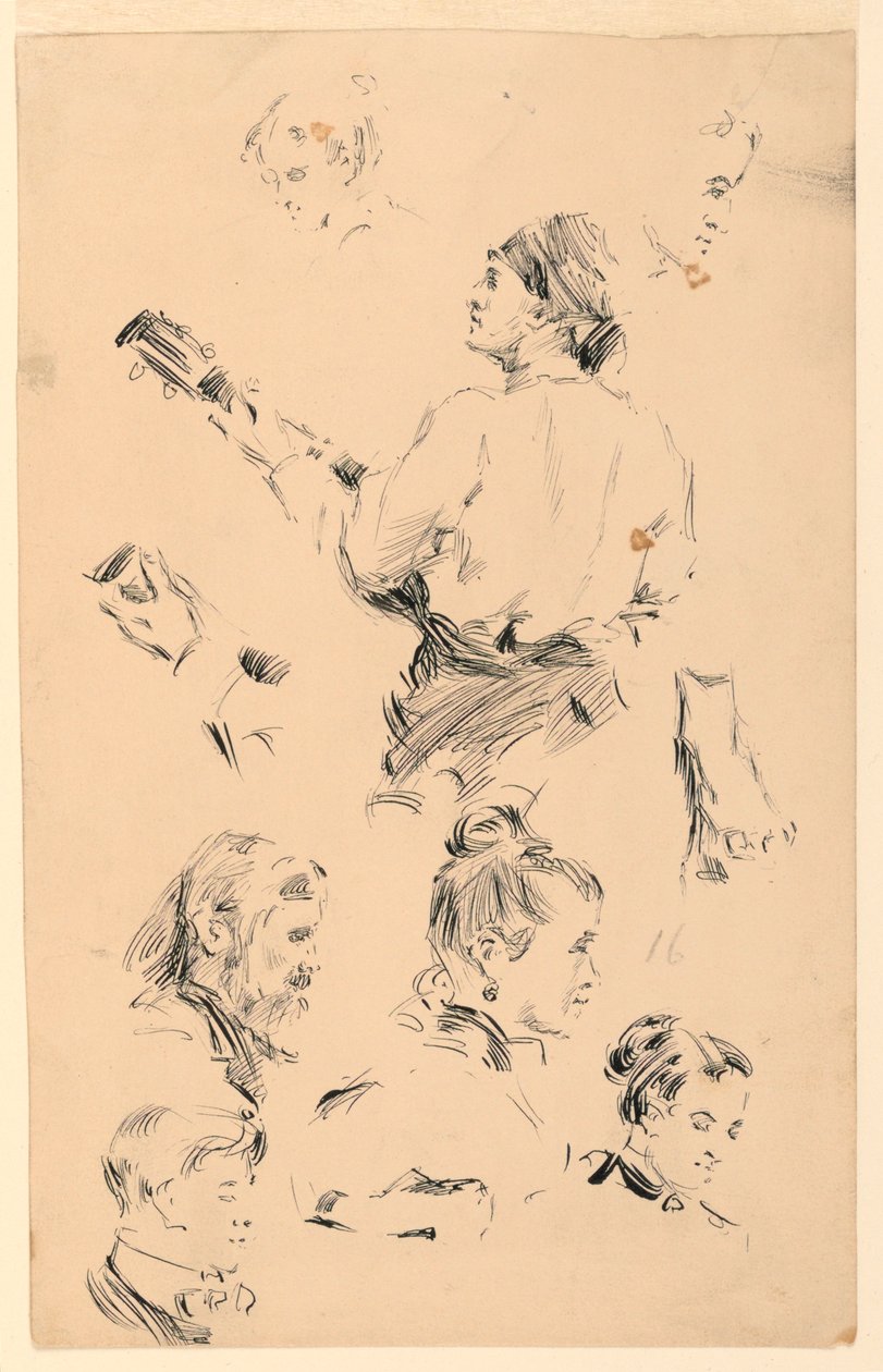 Sketches of Heads, a Hand, a Foot, and a Musician by George Charles Aid