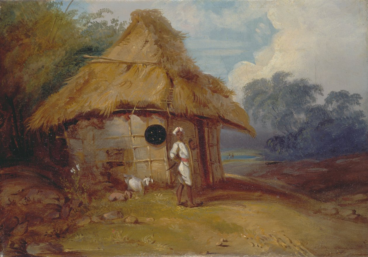 View in Southern India, with a Warrior Outside his Hut by George Chinnery