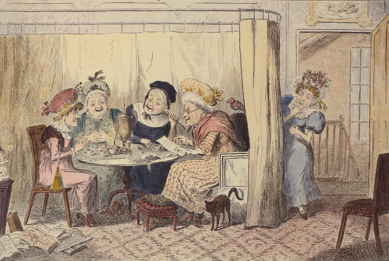 "A Curious Junto of Slandering Elves or Listeners Seldom Hear Good of Themselves" by George Cruikshank