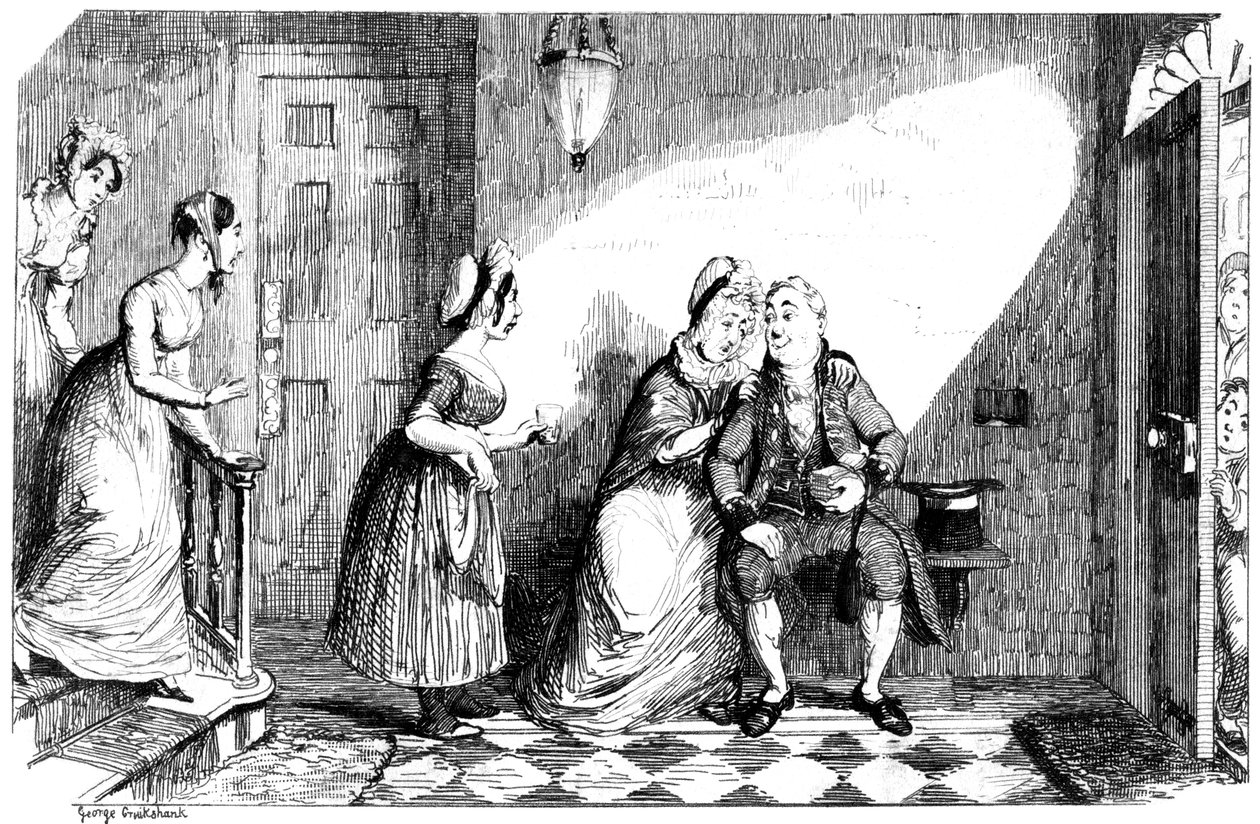 A Number of Women Attend to a Poorly Man by George Cruikshank