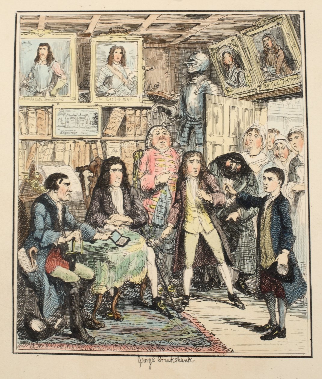 Jack Sheppard accuses Thames Darrell of the Theft, illustration from Jack Sheppard: A Romance by William Harrison Ainsworth, published 1839 by George Cruikshank