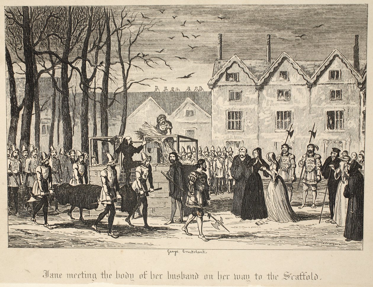 Jane Meeting the Body of Her Husband on Her Way to the Scaffold, from The Tower of London by George Cruikshank