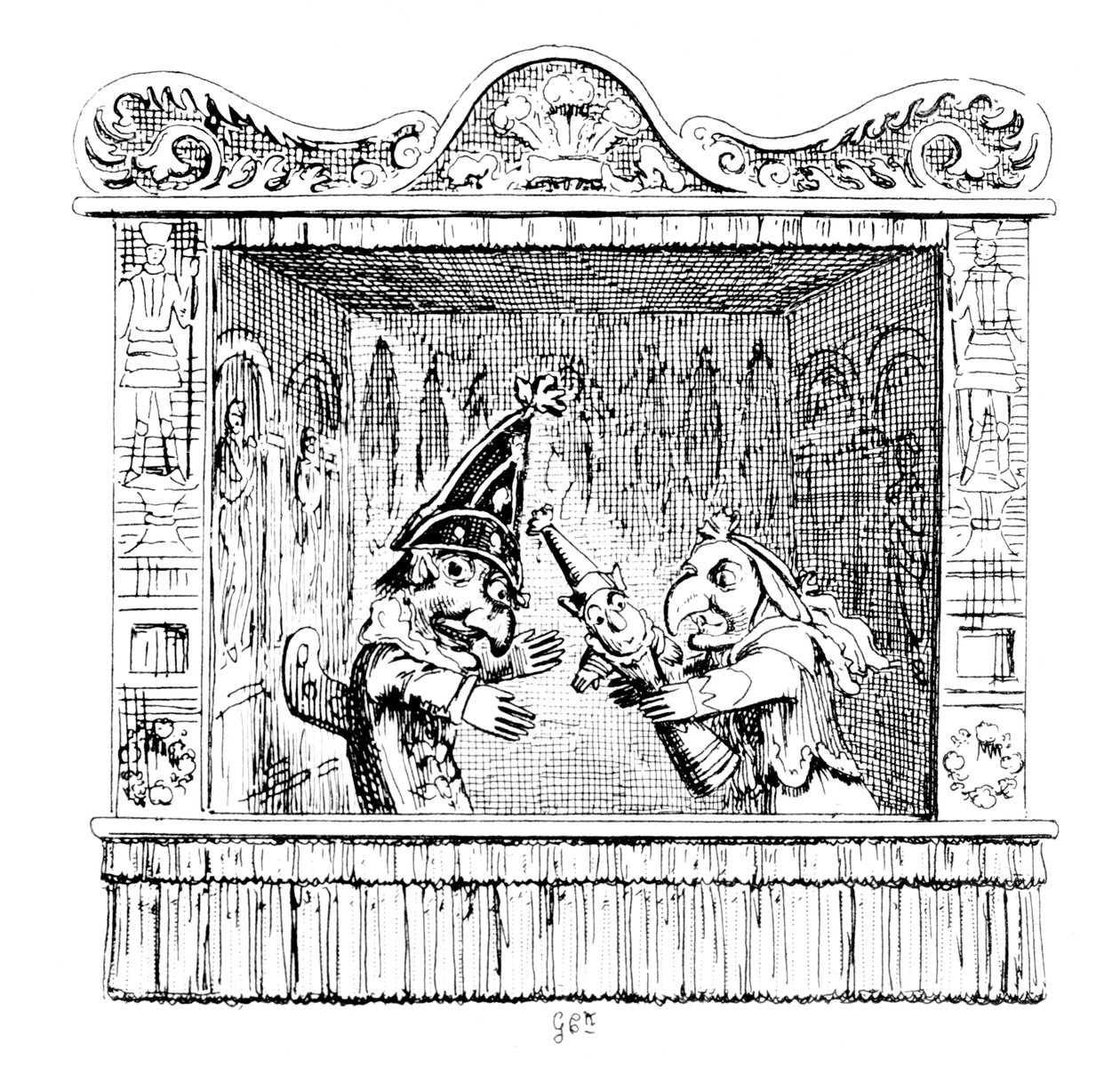 Judy urges Mr Punch to take the child by George Cruikshank