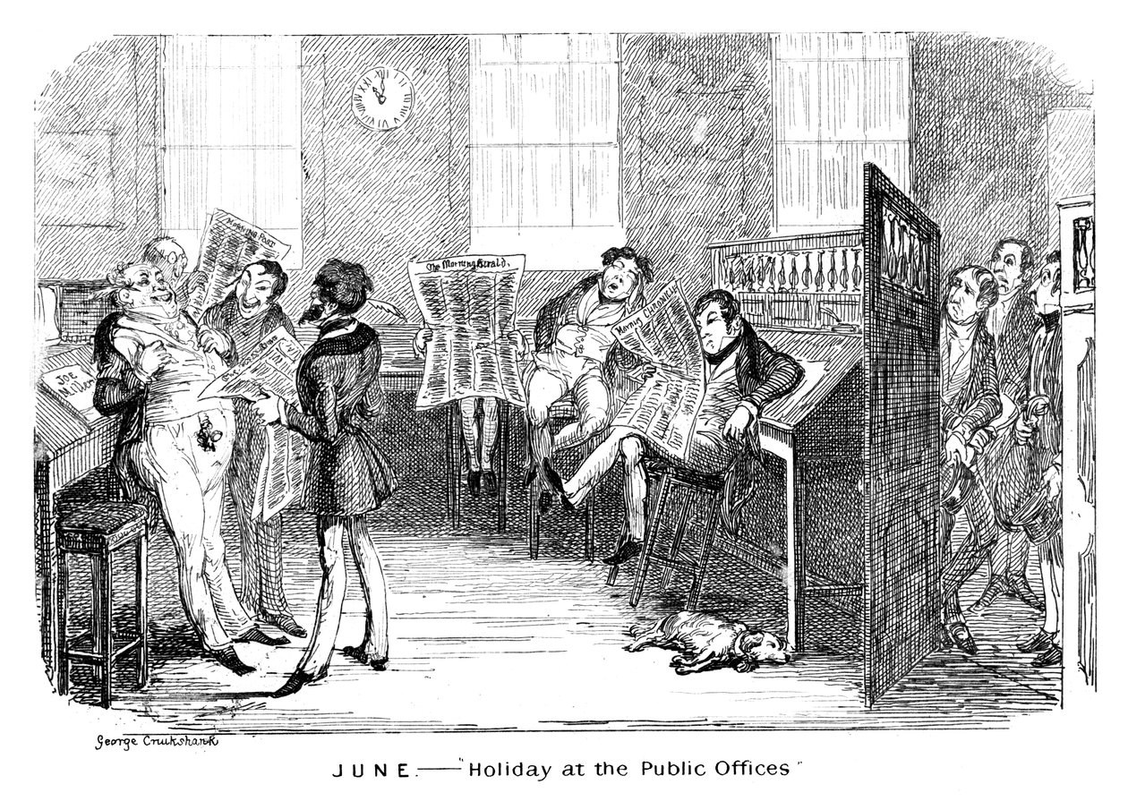 June - Holiday at the Public Offices, c. 1836 by George Cruikshank