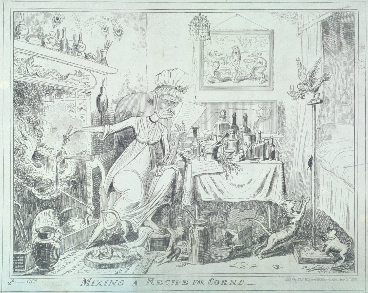 Mixing a recipe for corns by George Cruikshank