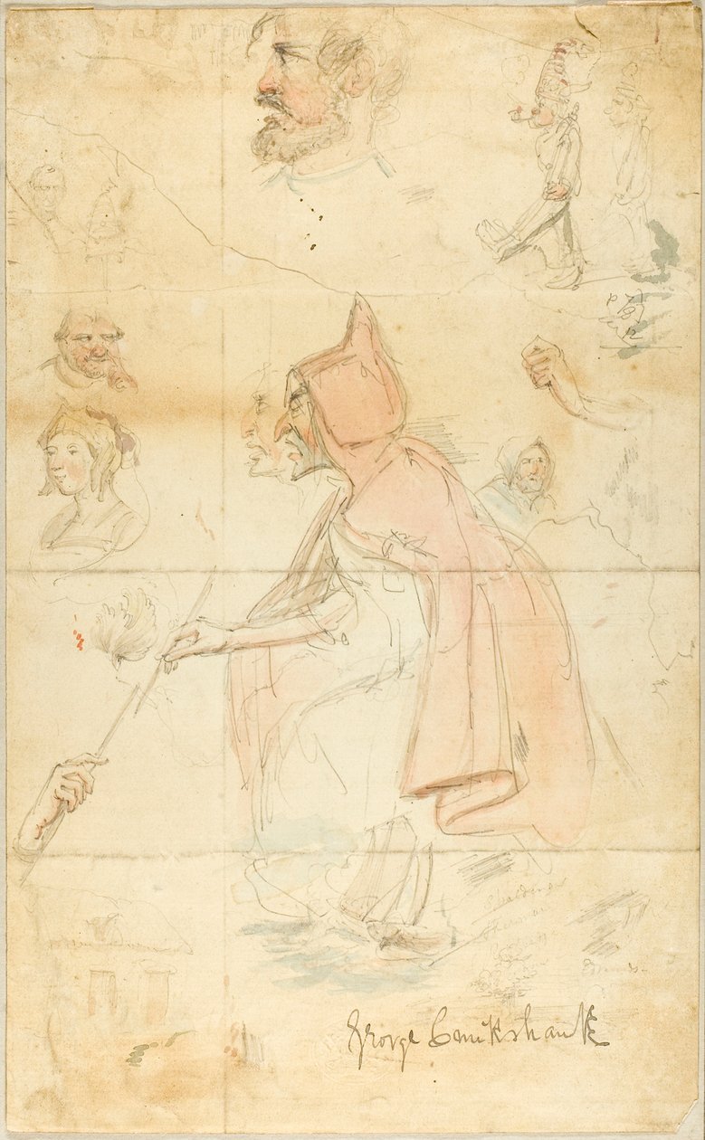 Mother Shipton (recto); Sheet of Sketches: Fleur-de-Lis and Figures (verso) by George Cruikshank