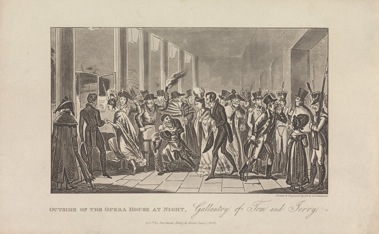 Outside of the Opera House at Night by George Cruikshank