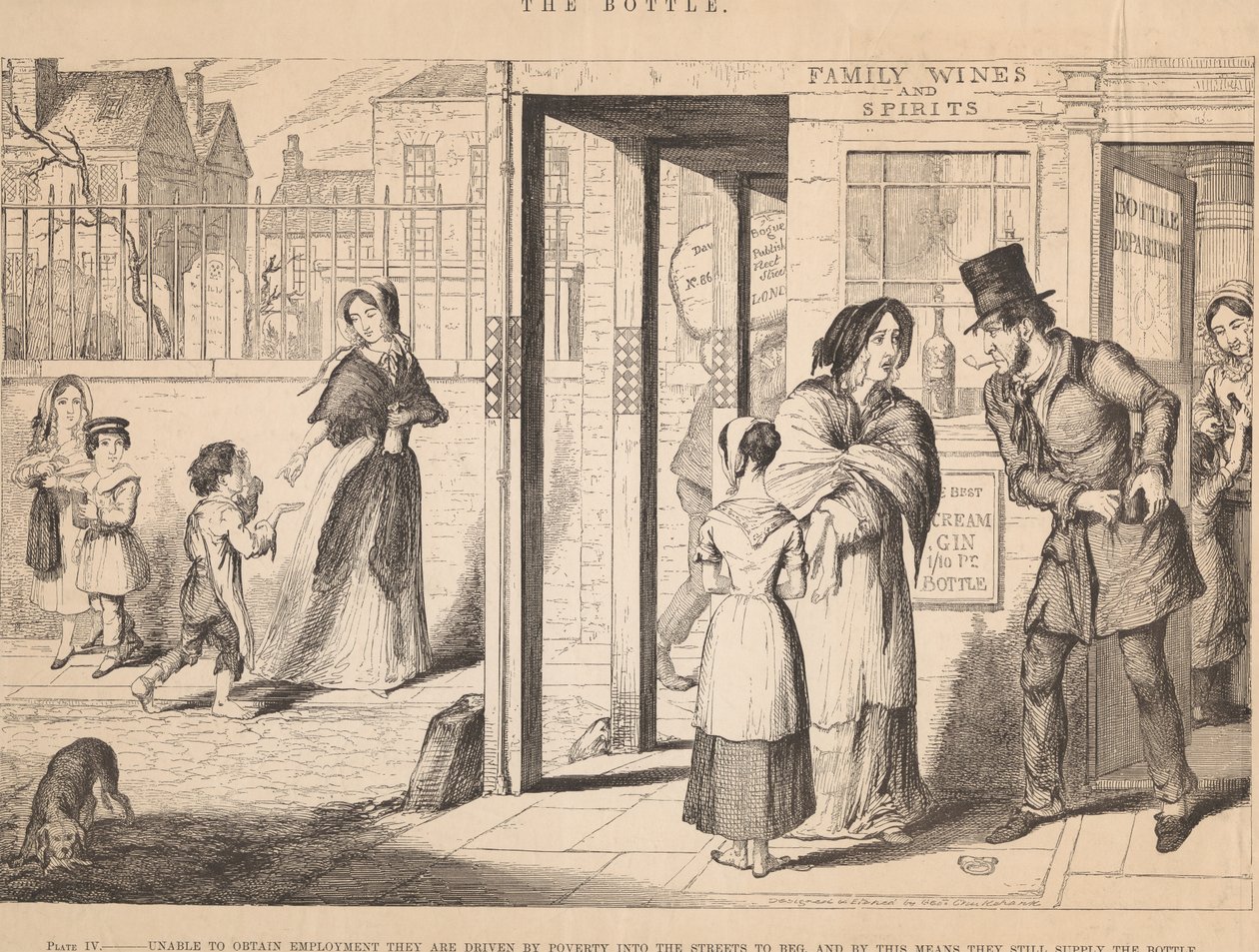 Plate IV, Unable to Obtain Employment They Are Driven by Poverty into the Streets to Beg by George Cruikshank