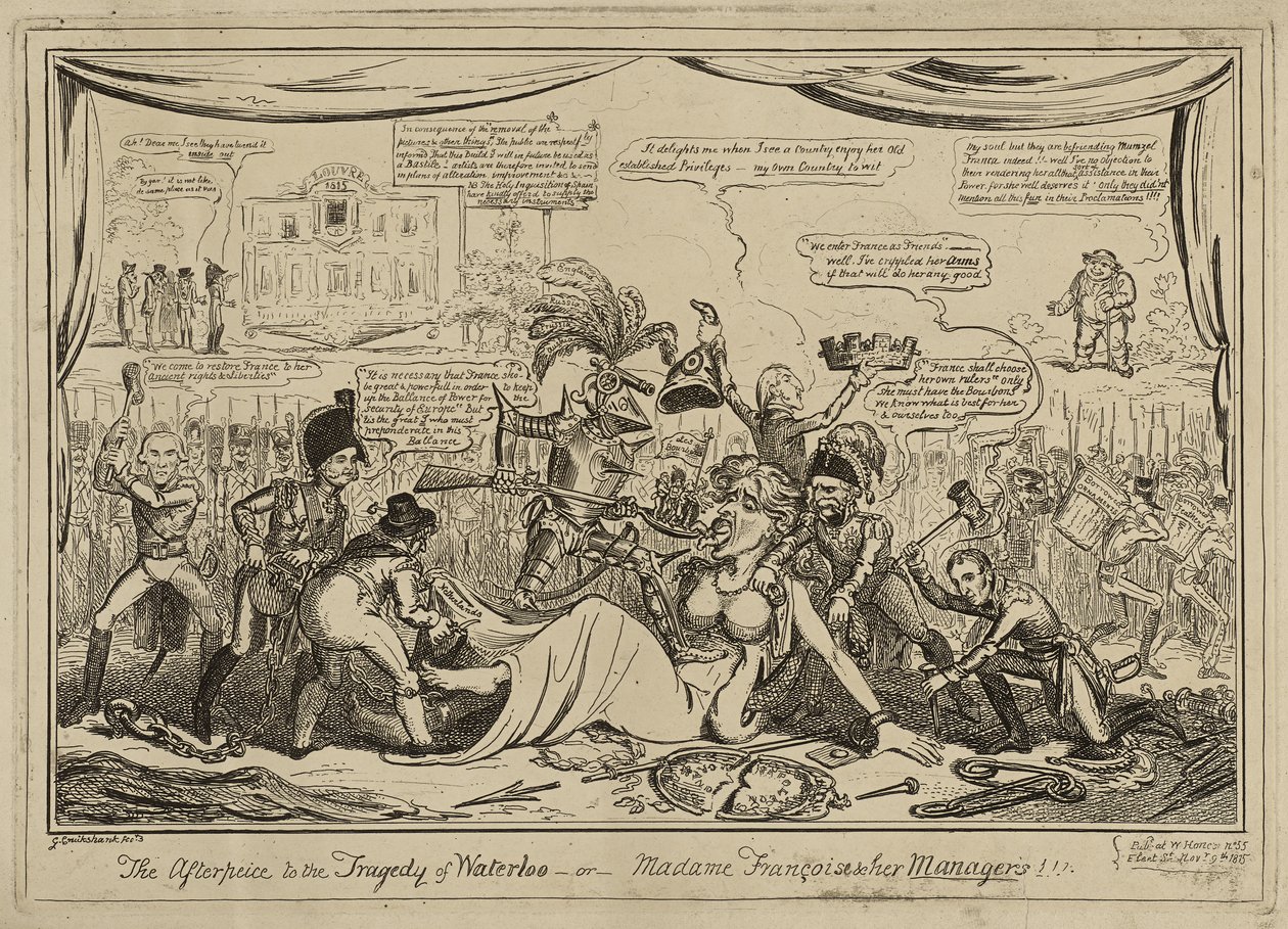 The Afterpiece to the Tragedy of Waterloo or Madame Francois and Her Managers!!!, Published November 9 by George Cruikshank