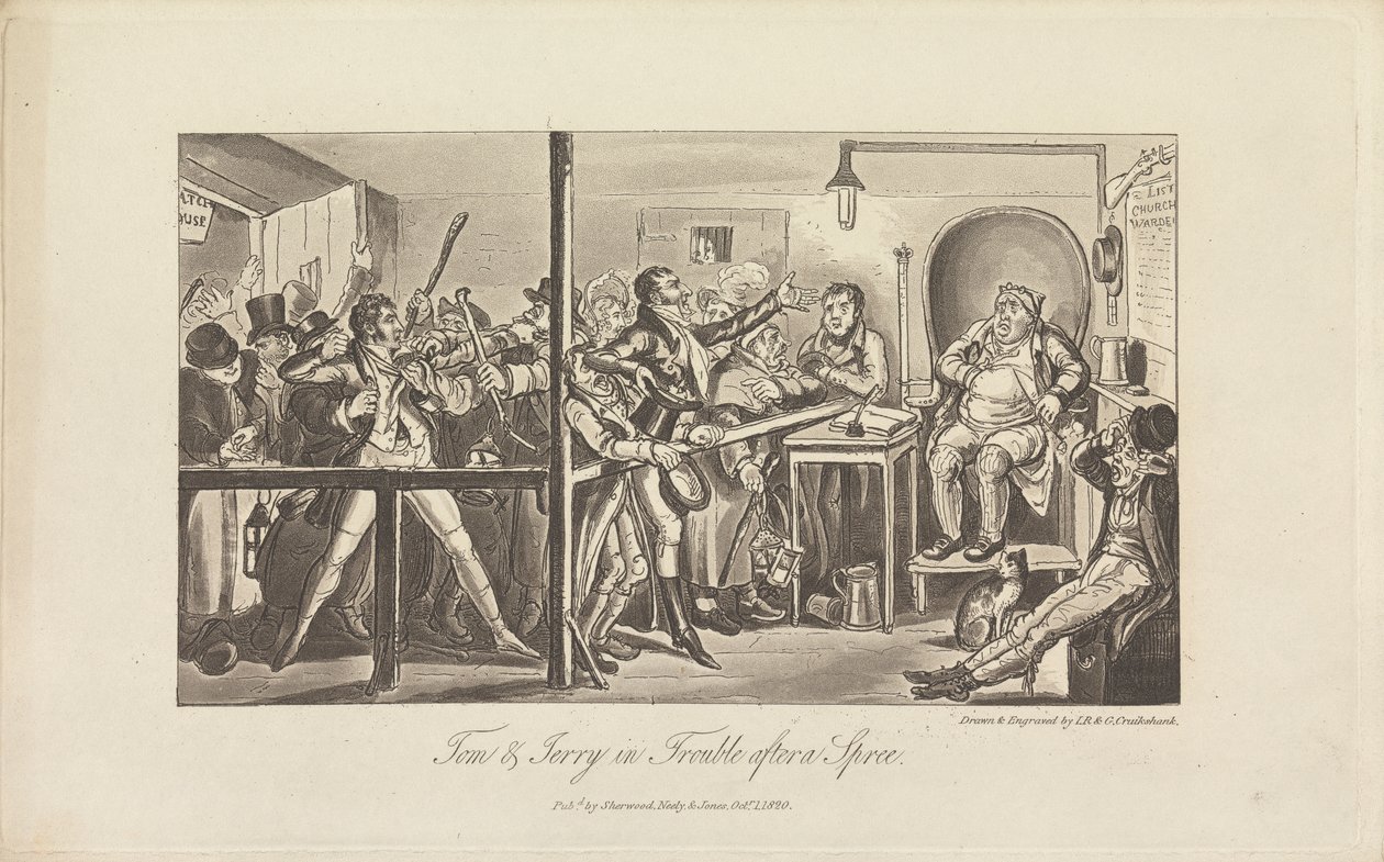 Tom & Jerry in Trouble after a Spree by George Cruikshank