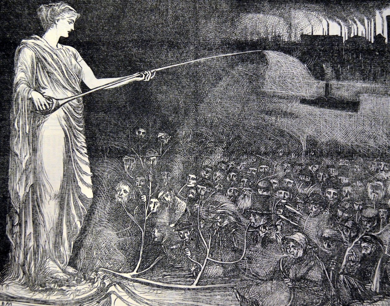 Tobacco seen as a consolation for the poor, 1869 by George du Maurier