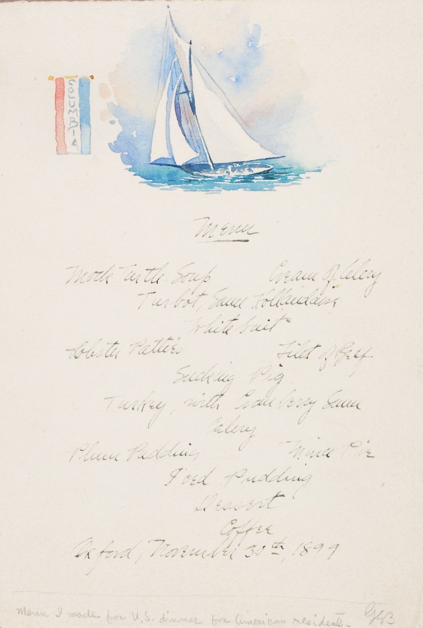 Menu for U.S. Dinner, Oxford by George Elbert Burr