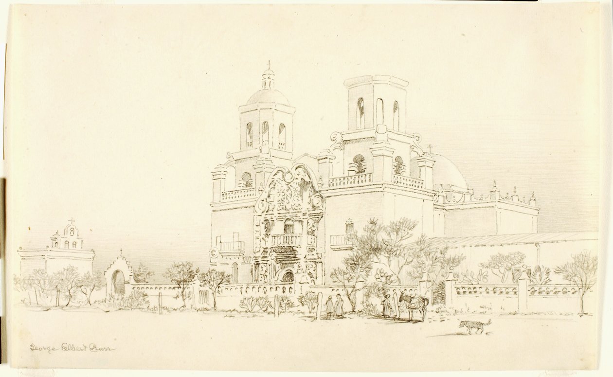 Untitled (transfer drawing for San Xavier Mission, Tucson, Arizona) by George Elbert Burr