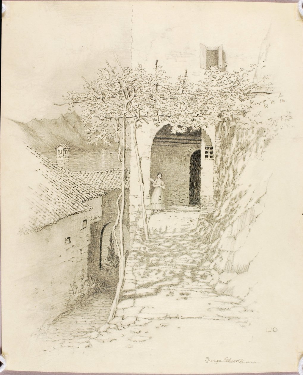 Untitled (transfer drawing for Village Street, Lake Lugano, Italy [no. 1]) by George Elbert Burr