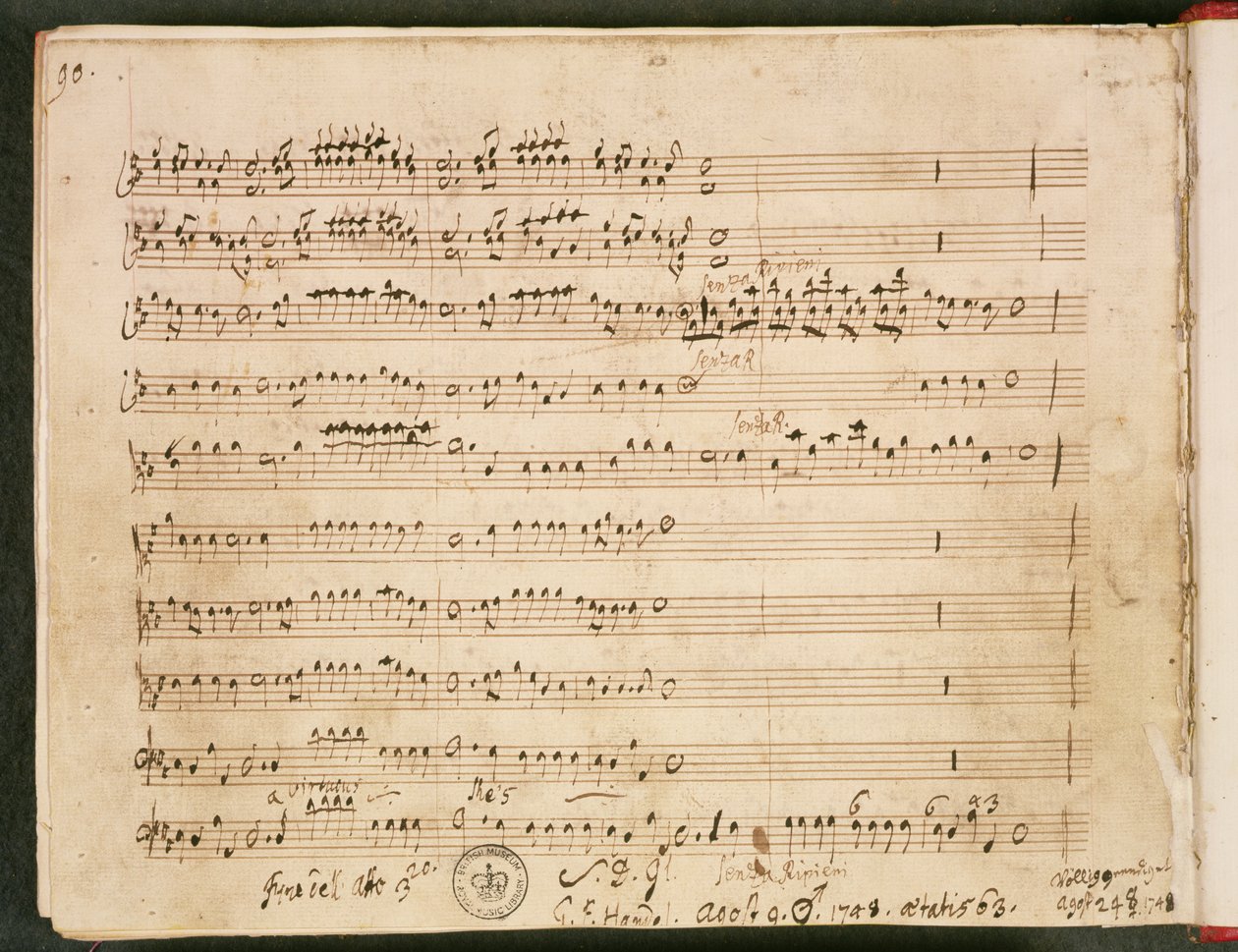 Original Score of the Last Folio from the Opera Susanna by George Frederick Handel