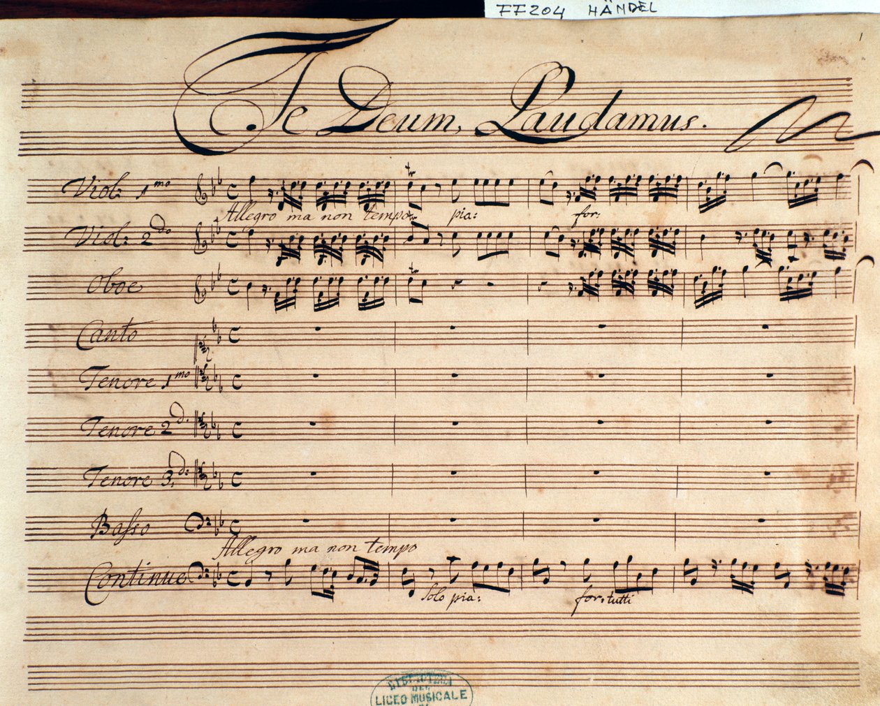 Title page of musical score of Te deum by G F Handel by George Frederick Handel
