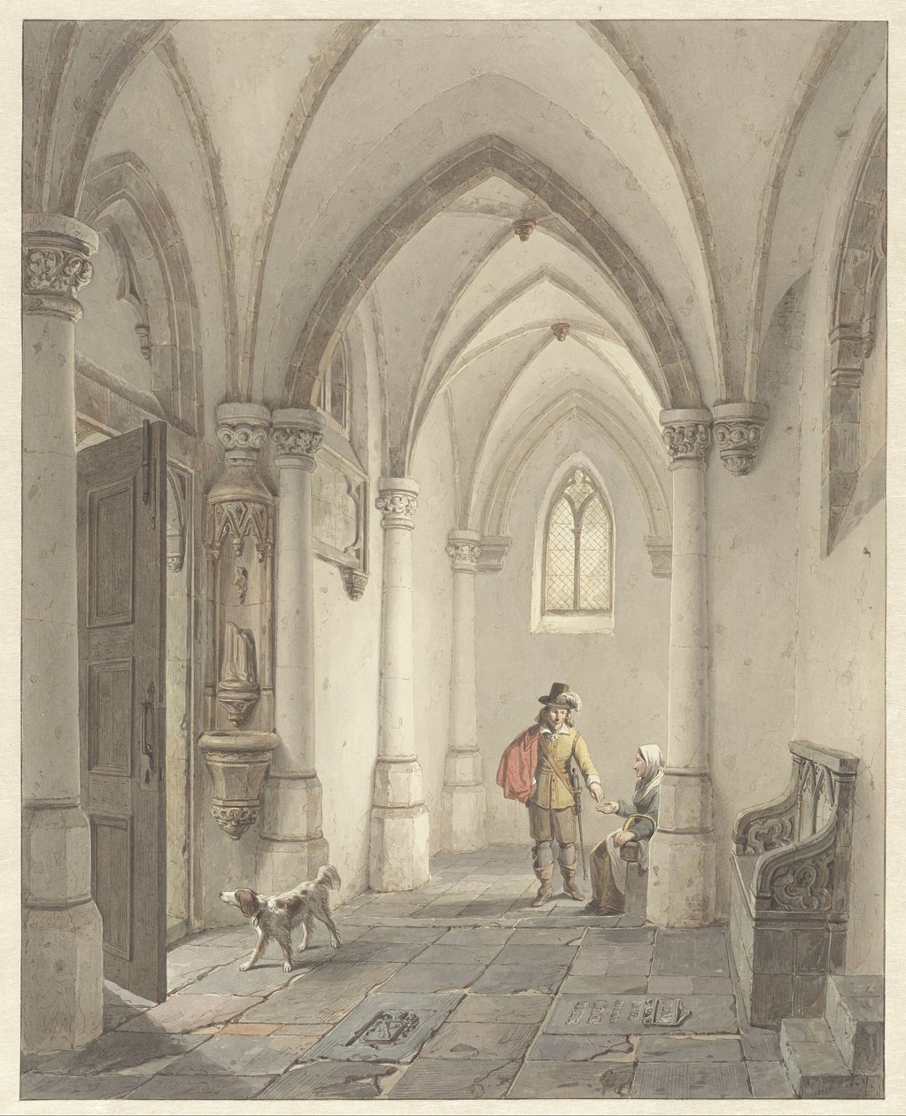 Church Interior with a Man Giving Alms to a Beggar Woman by George Gillis Haanen