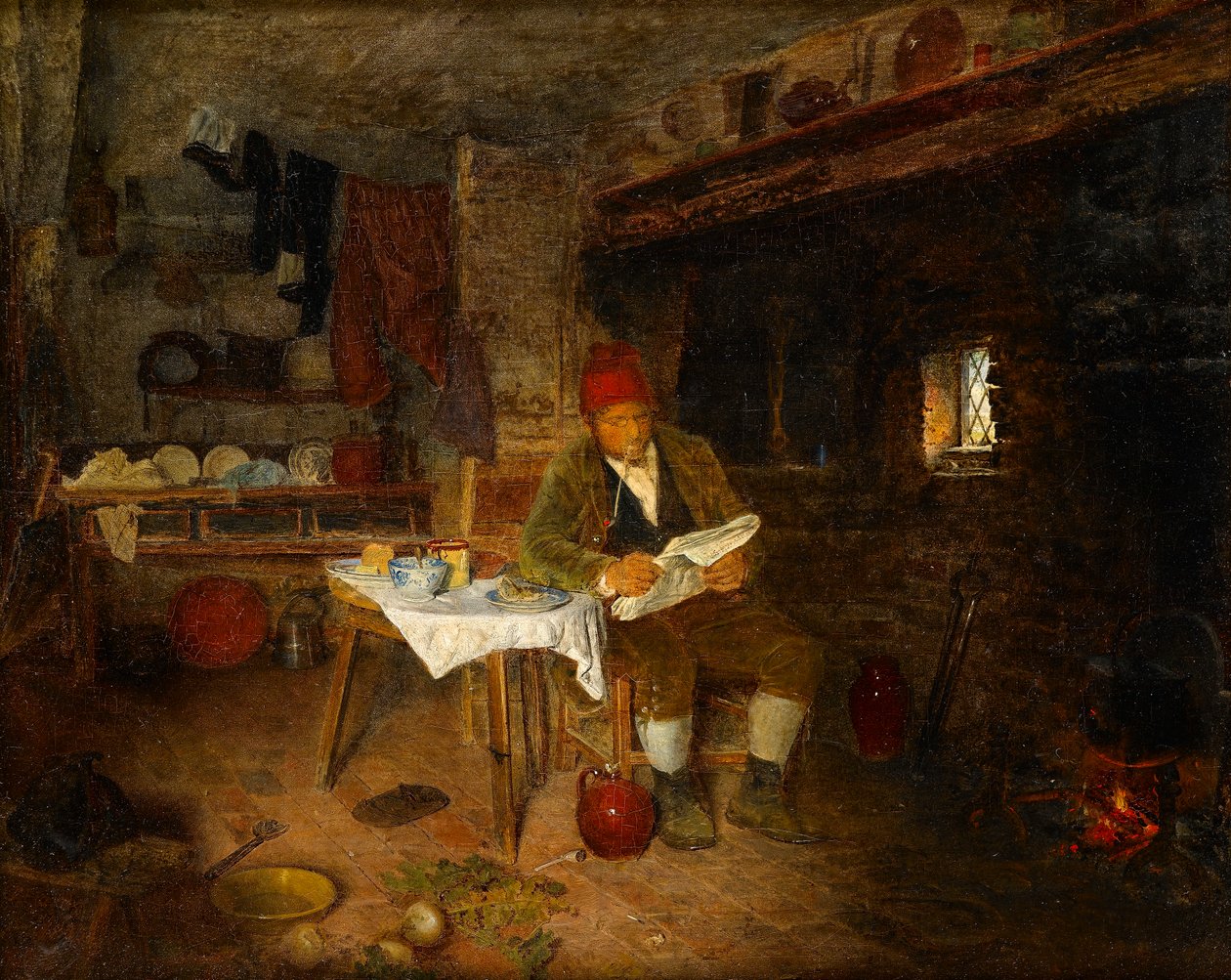 A Rustic Home: Reading the News, 1855 by George Hardy