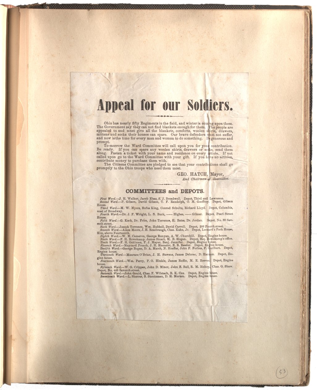 Appeal for our soldiers, Ohio [in scrapbook], c.1861-1865 by George Hatch
