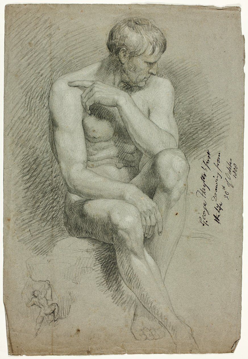 Seated Male Nude with Sketch of Nude Archer by George Hayter