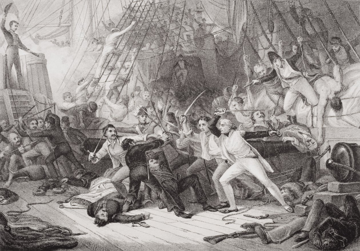 Nelson Boarding the San Josef at the Battle of St. Vincent, 14 February 1797, from Illustrations of English and Scottish History Volume II by George Jones