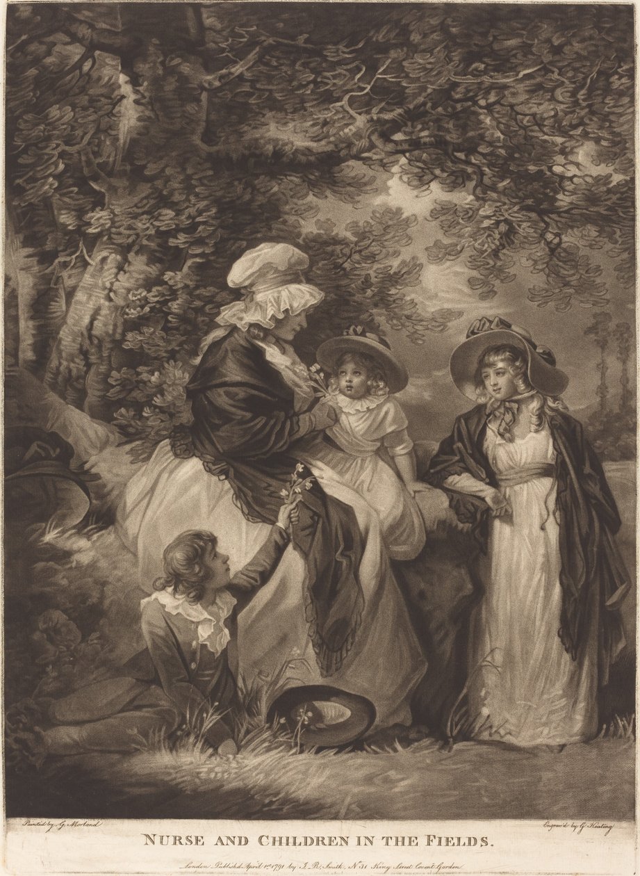 Nurse and Children in the Fields by George Keating after George Morland