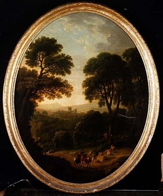 Wooded Landscape with Peasants and Cattle on a Path by George Mullins