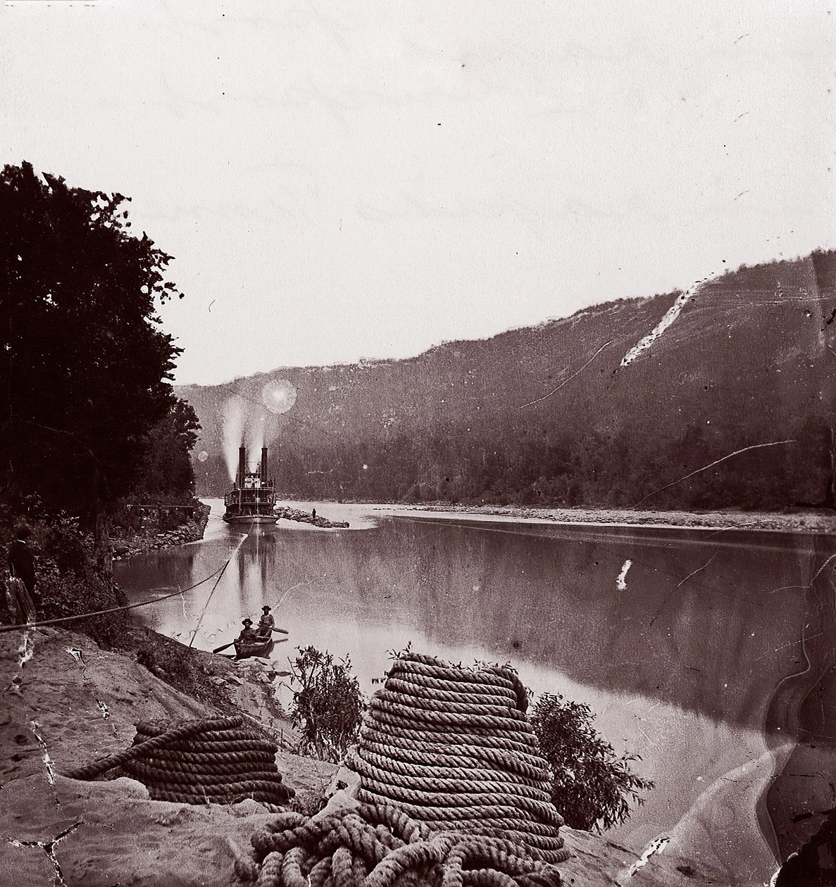 U.S. Transport in Rapids, Tennessee River The Suck - Tennessee River below Chattanooga by George N. Barnard