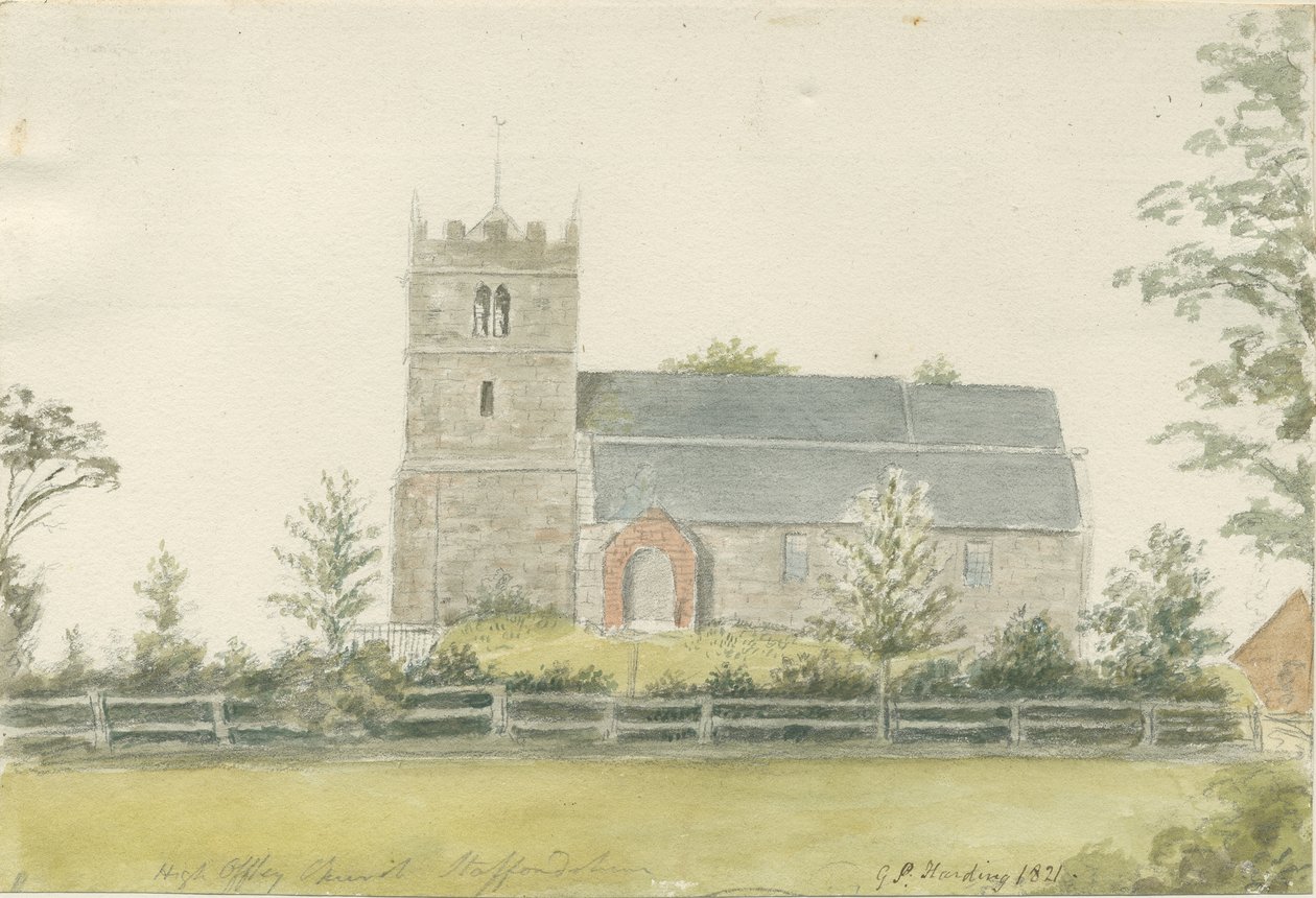 High Offley Church: Water Colour Painting by George Perfect Harding