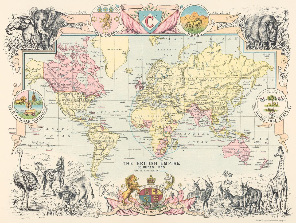 Map of the British world empire, from Castle Line Atlas of South Africa by George Philip