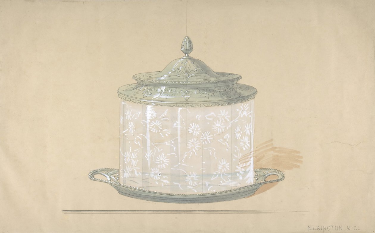 Design for a Glass Box with a Silver Base and Cover, 1820-65 by George Richards Elkington
