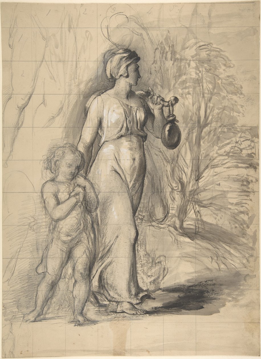 Hagar and Ishmael in the Wilderness (recto); Two portrait studies of the artist