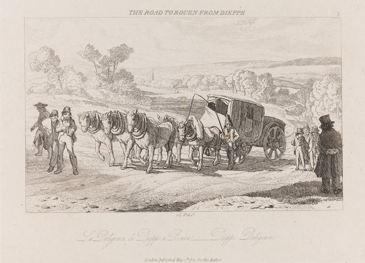 Road to Rouen from Dieppe, Diligence by George Robert Lewis