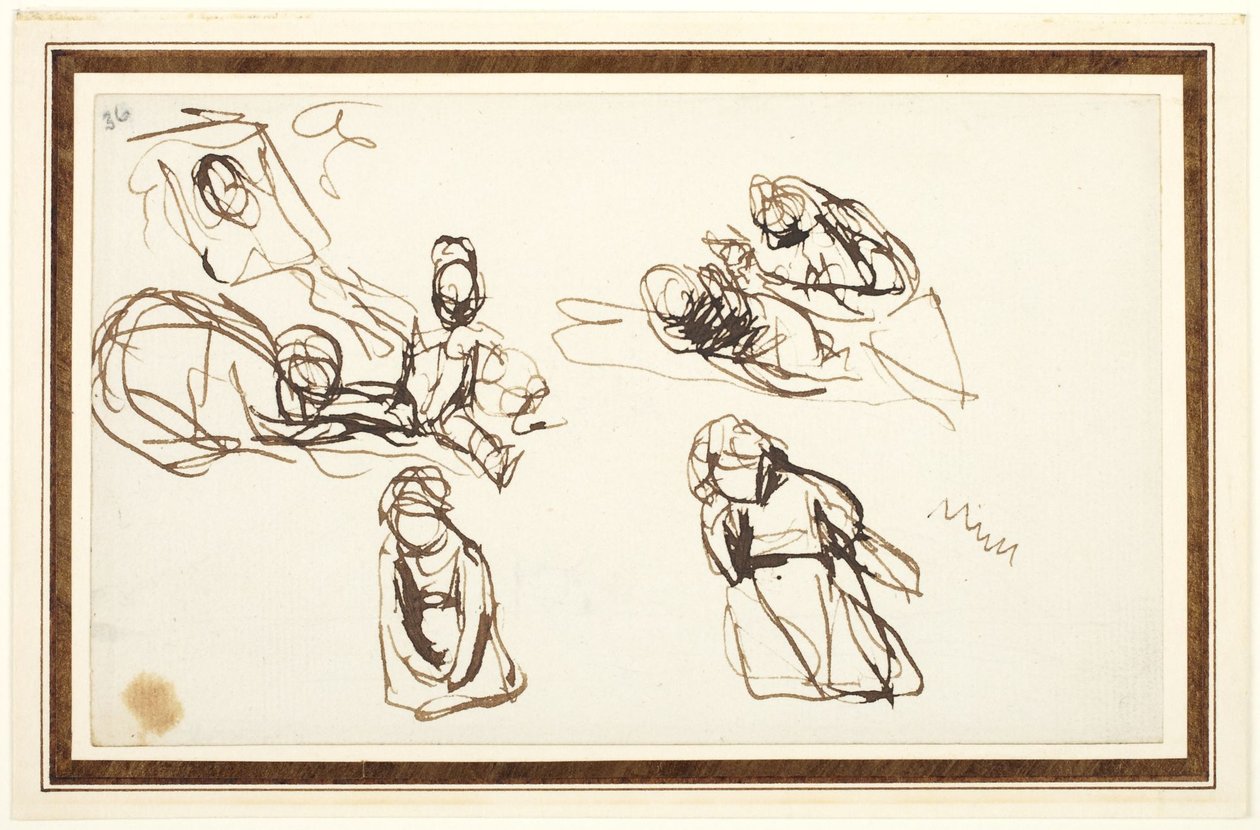 Children Seated on the Ground, Possibly Studies for Infant Shakespeare with Tragedy and Comedy by George Romney