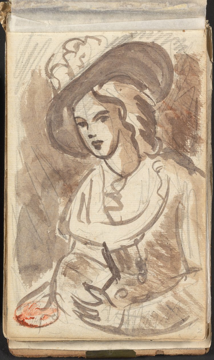 Half-length Portrait of a Lady with a Hat by George Romney