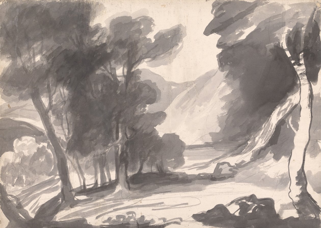 Landscape Study: Copse, Lake, and Mountains by George Romney