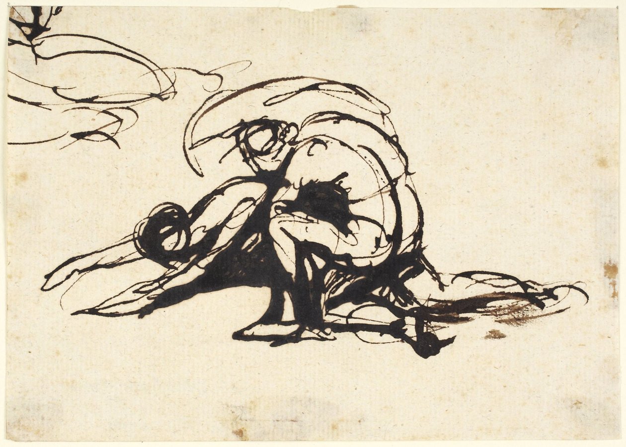 Nude Figure Bending Over a Fallen Figure by George Romney
